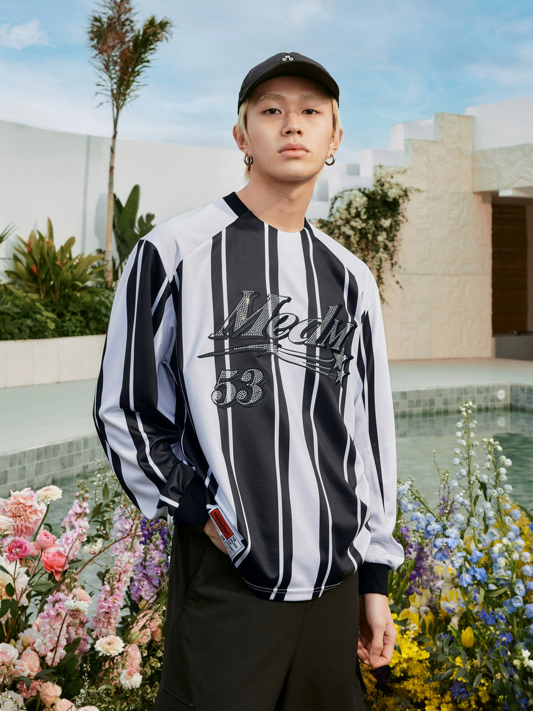 MEDM Rhinestone Logo Striped Soccer Jersey | Face 3 Face