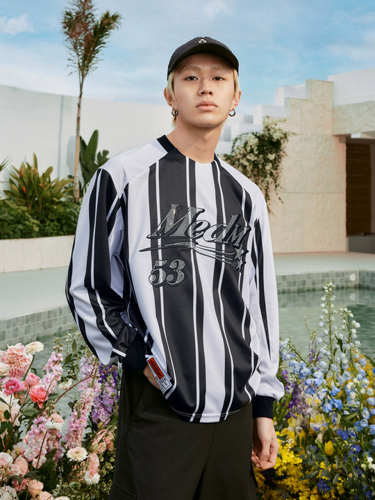 MEDM Rhinestone Logo Striped Soccer Jersey | Face 3 Face