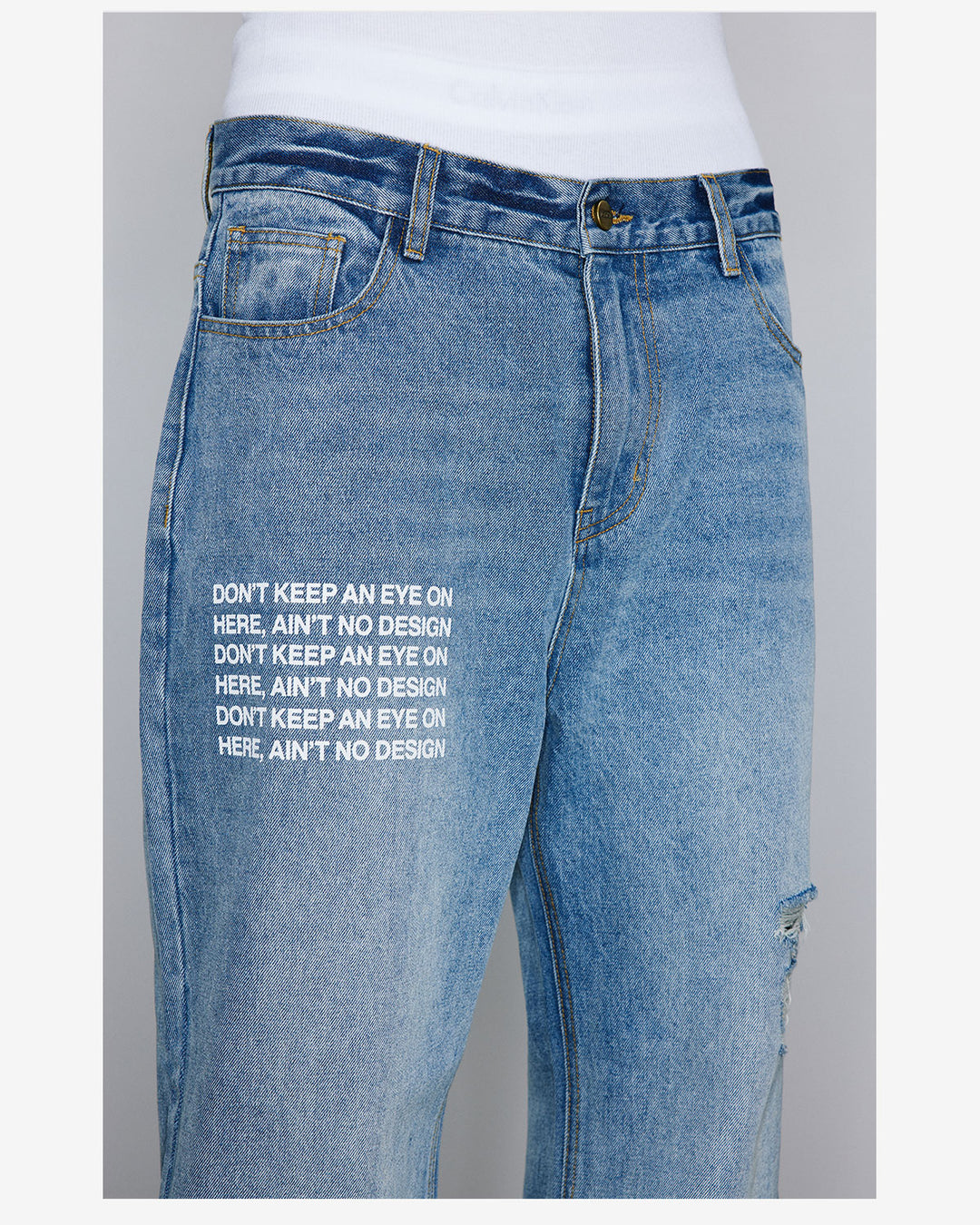 NOVACAM Washed Distressed Print Flared Jeans | Face 3 Face