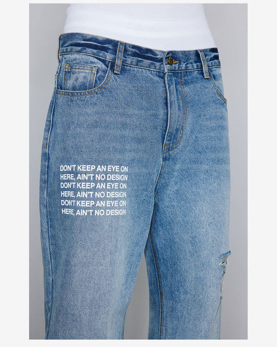 NOVACAM Washed Distressed Print Flared Jeans | Face 3 Face