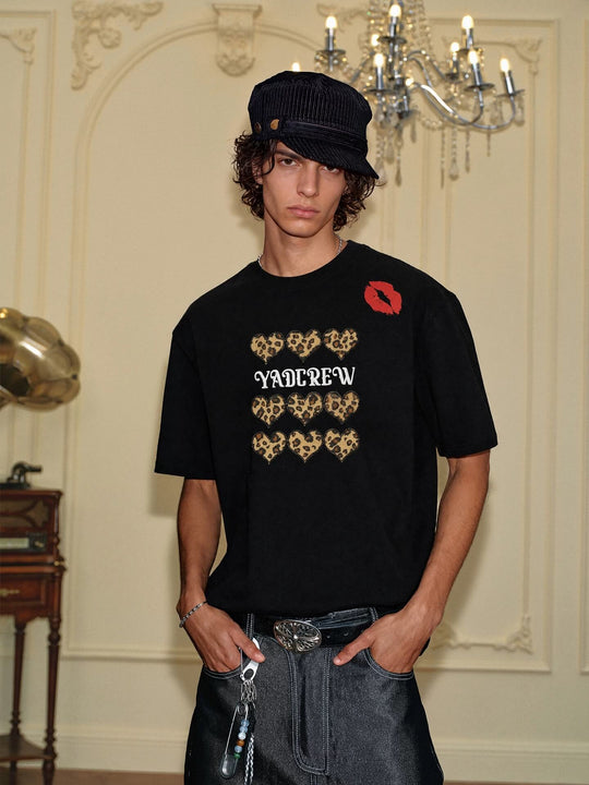 YADcrew Leopard Heart Patch Kiss Mark Tee | Face 3 Face
