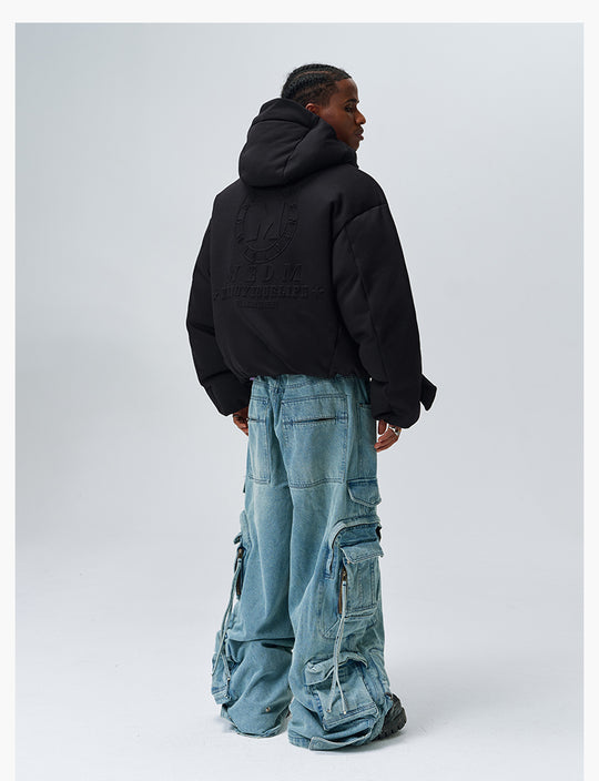 MEDM Embossed Logo Hooded Down Jacket | Face 3 Face