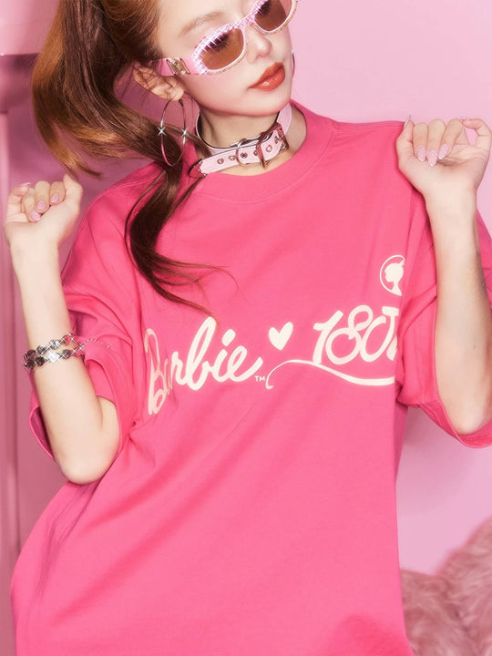 1807 Barbie Glitter Graphic Short Sleeve Tee | Face 3 Face