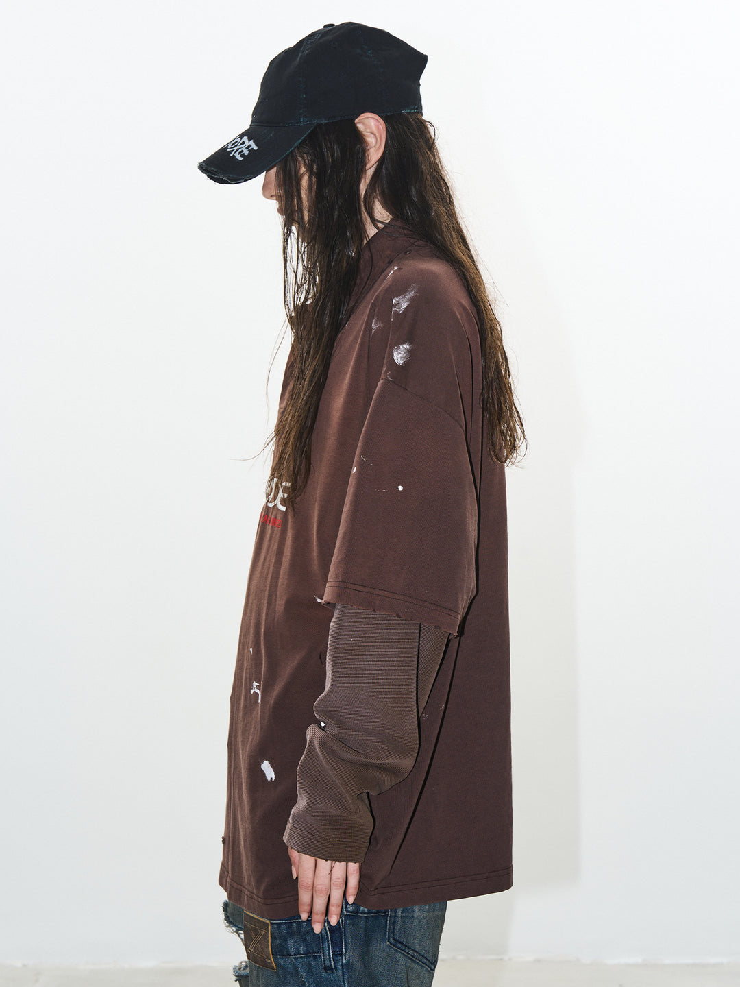 BLIND NO PLAN Ink Splash Double-Layer Washed Long-Sleeve Polo | Face 3 Face