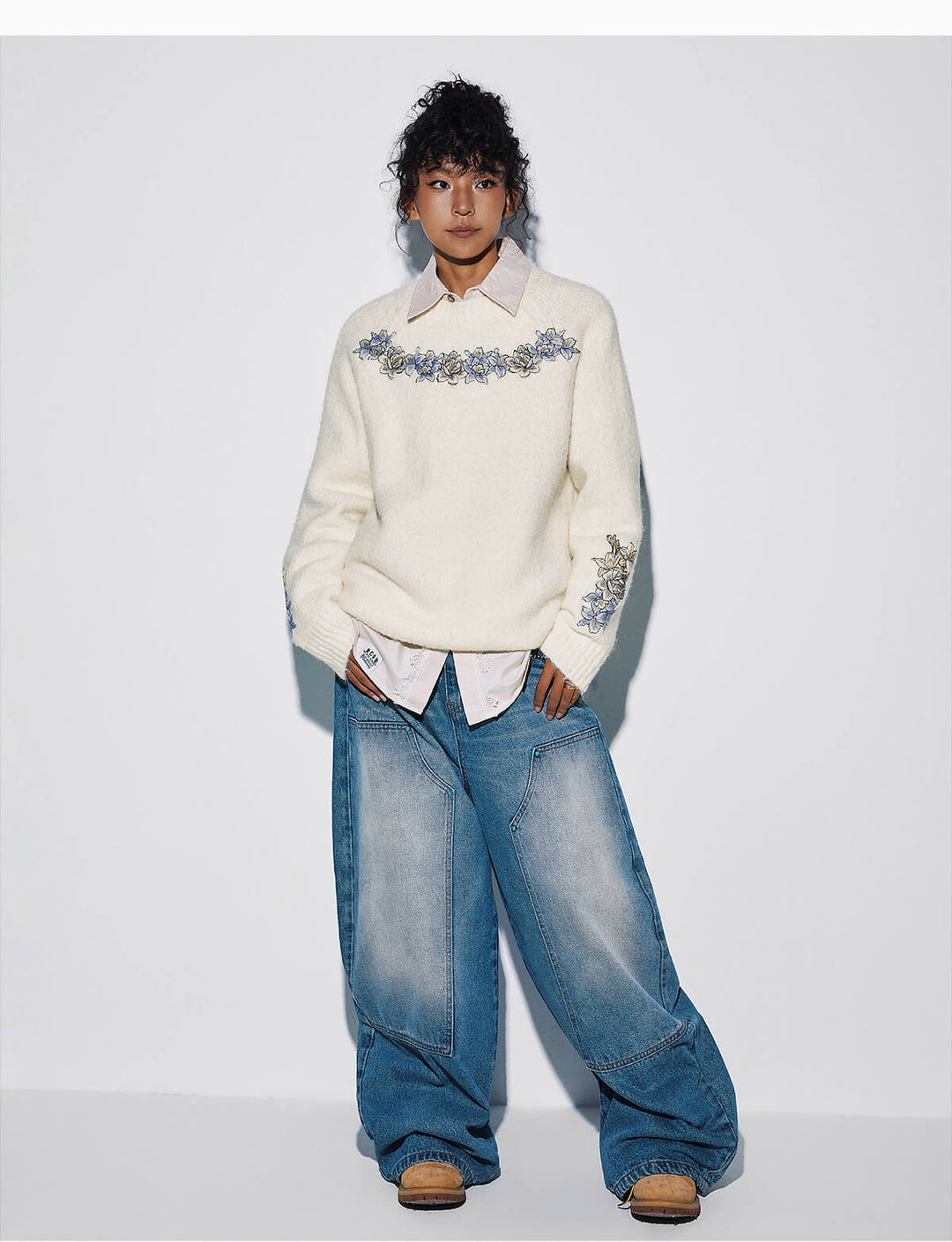 MEDM Floral Embroidered Mohair Knit Sweater | Face 3 Face