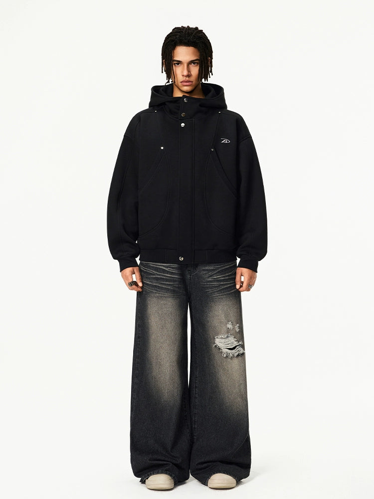 Achock Snap Button Wind Flap Zip Up Hooded Jacket | Face 3 Face