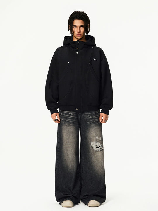 Achock Snap Button Wind Flap Zip Up Hooded Jacket | Face 3 Face