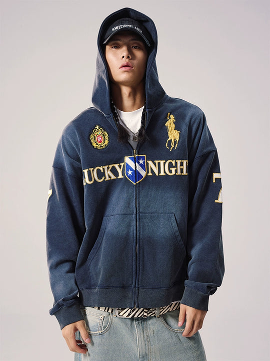 Remedy Washed Patch Embroidered Zip Up Hoodie | Face 3 Face