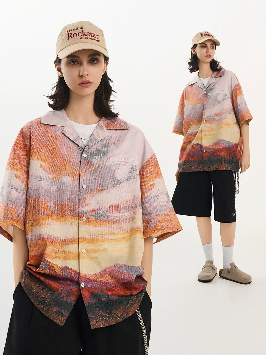 Harsh and Cruel Sunset Landscape Oil Painting Shirt