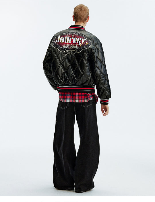 MEDM Diamond Quilted PU Leather Varsity Jacket | Face 3 Face