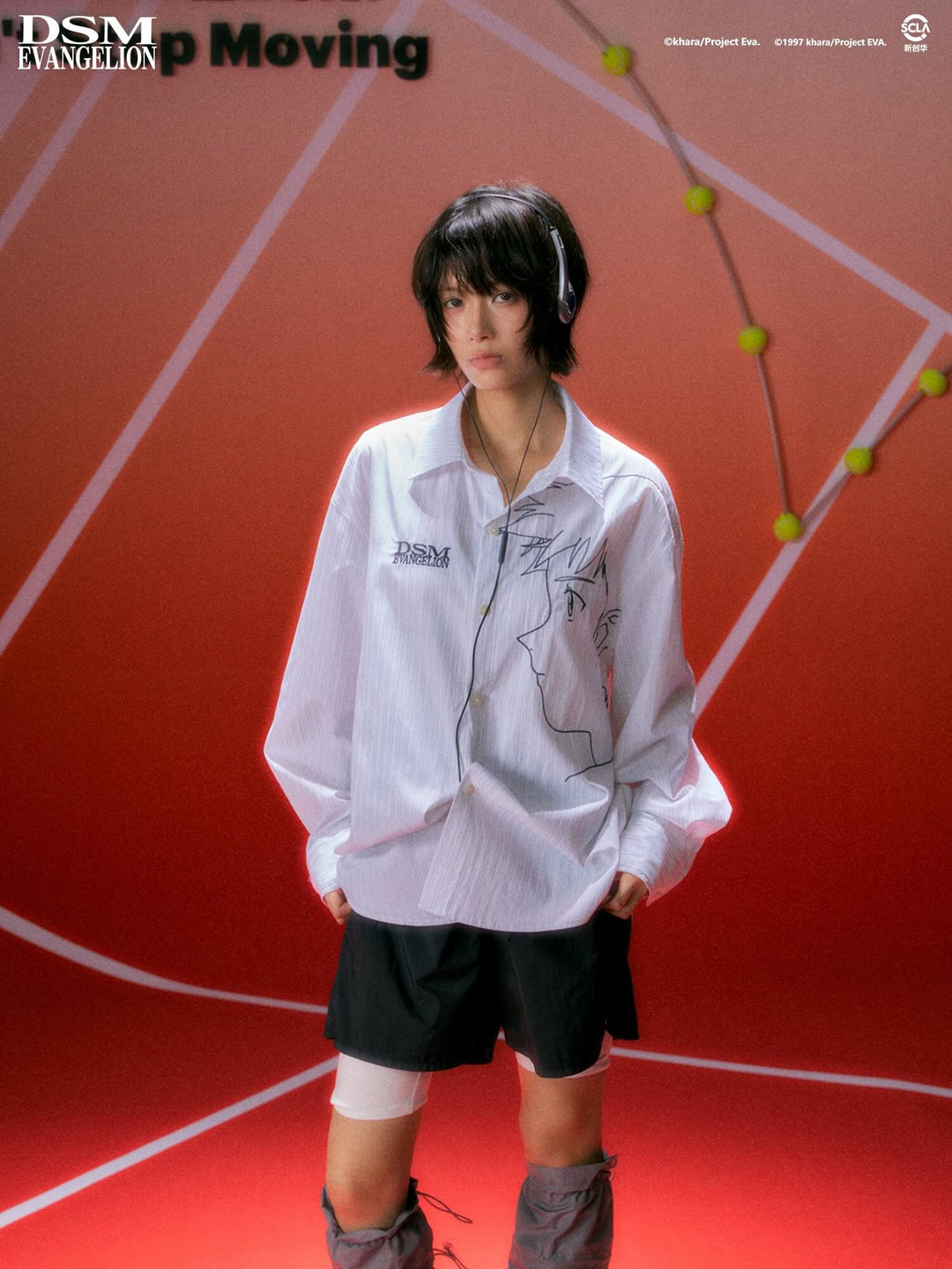 DSM x EVA Shinji Ikari Embroidered Striped Long Sleeve Shirt