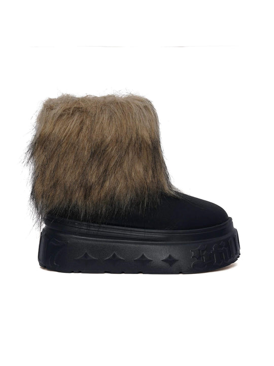 1807 INF-010 Gothic Chunky Platform Faux Fur Trim Shearling Boots | Face 3 Face