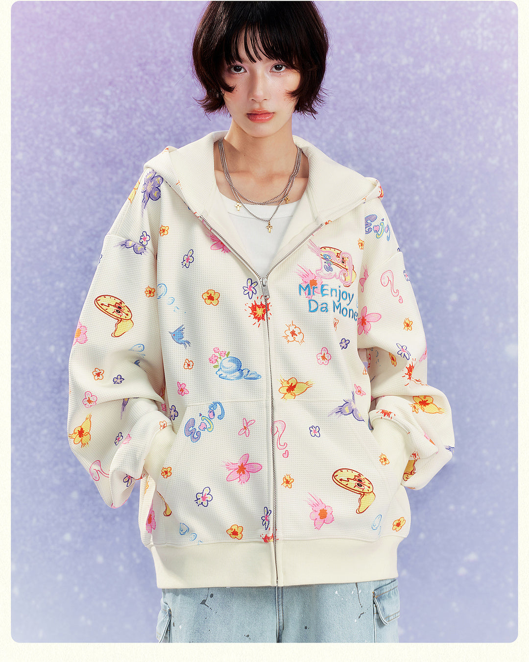 MEDM Graffiti Flower Full Print Zip Up Hoodie | Face 3 Face