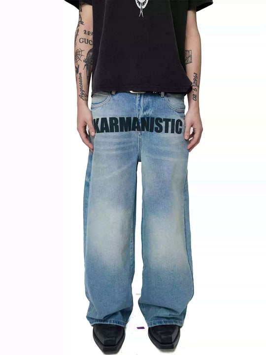 KARMANISTIC Logo Print Washed Baggy Jeans | Face 3 Face