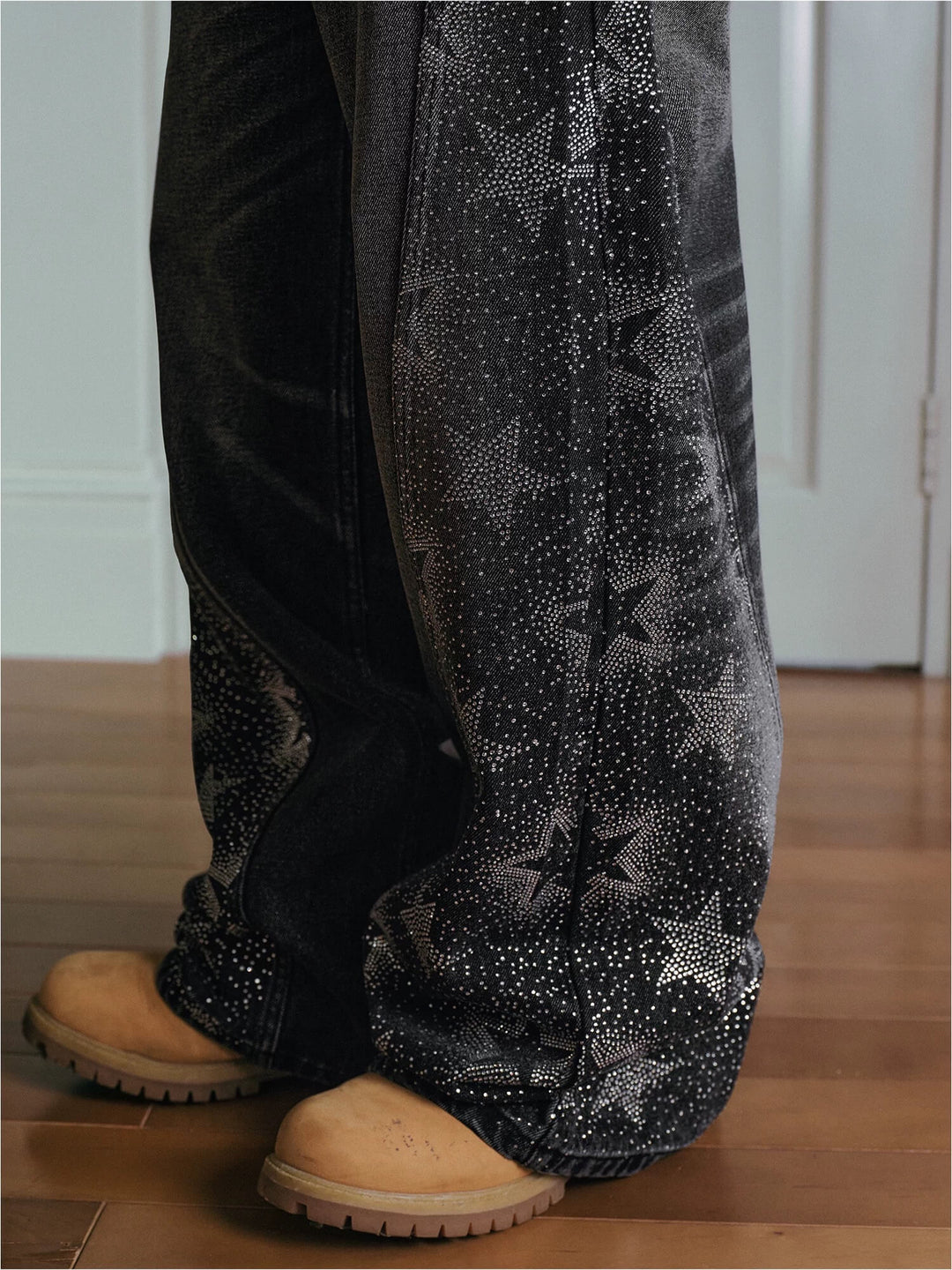 MEDM Rhinestone Star Washed Baggy Jeans | Face 3 Face