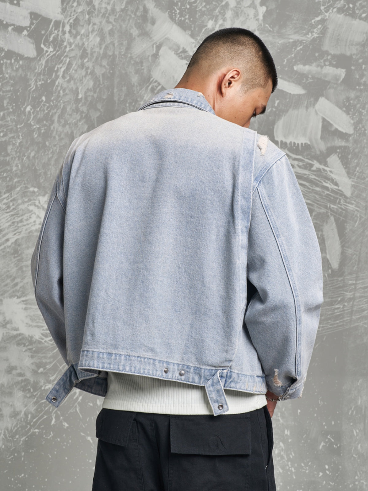 F3F Select Washed Damaged Denim Detroit Jacket | Face 3 Face