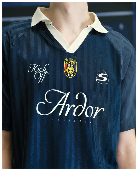 S45 Logo Patch Striped Short Sleeve Polo Soccer Jersey | Face 3 Face