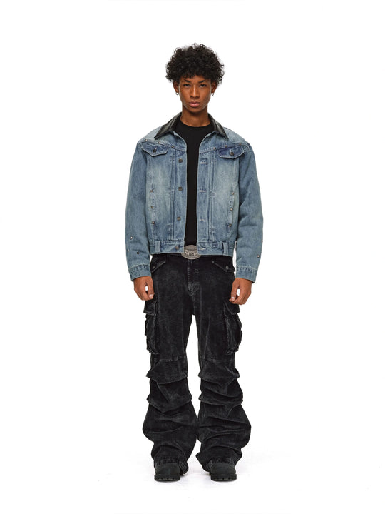 ANTIDOTE Rivet Studded Fleece Lined Denim Jacket | Face 3 Face