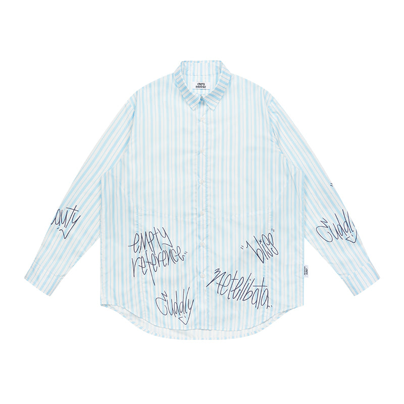 EMPTY REFERENCE Stripe Split Graffiti Printed Letter Long Sleeve Shirt
