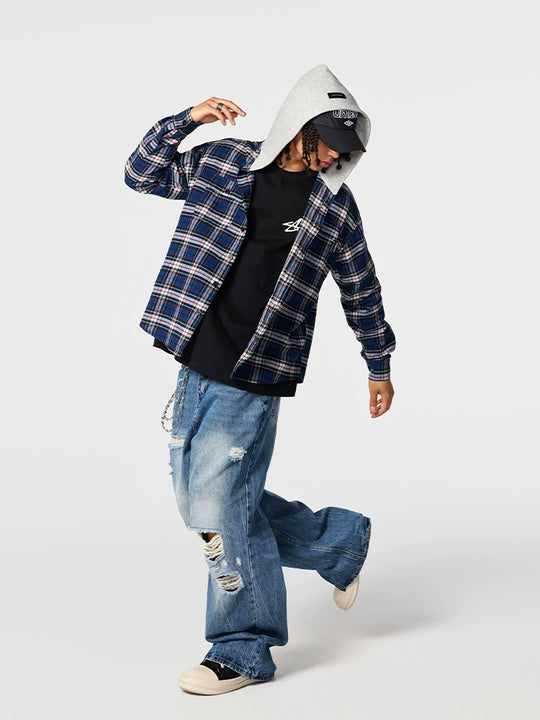 Achock Plaid Hooded Long Sleeved Shirt | Face 3 Face