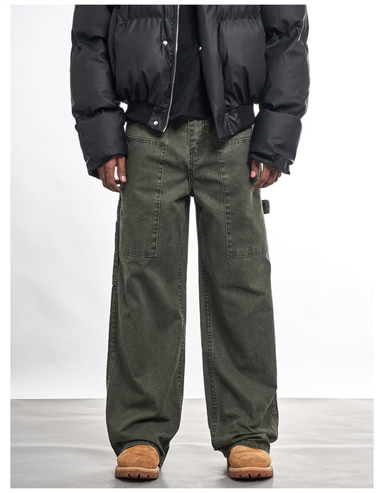 F3F Select Washed Army Green Double Knee Work Pants | Face 3 Face