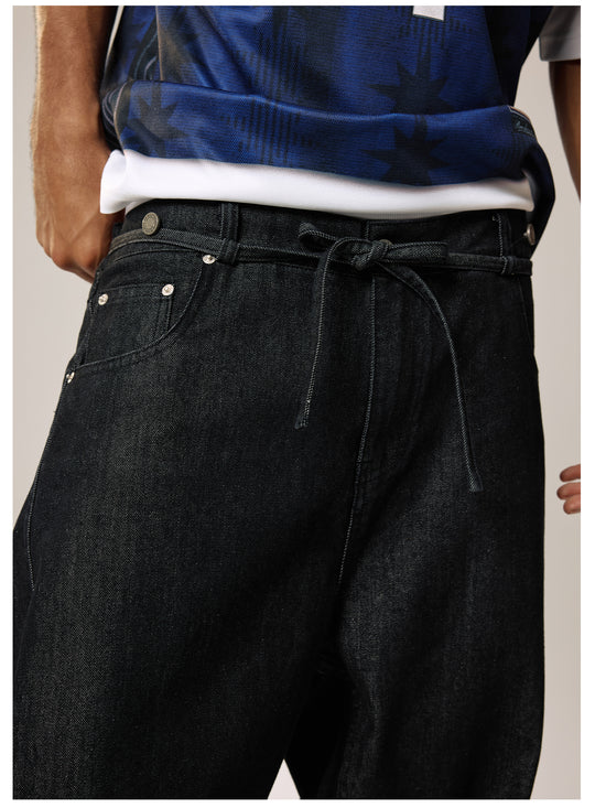 Remedy Waist Button Black Baggy Jeans | Face 3 Face