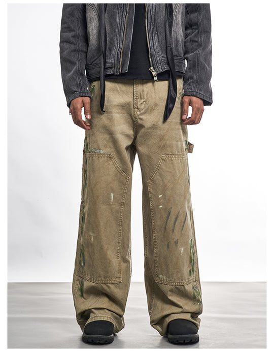 F3F Select Scratched Ink Distressed Double Knee Work Pants | Face 3 Face