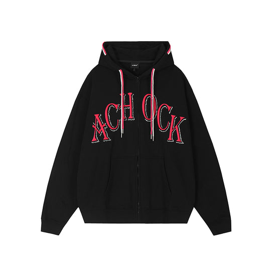 Puff print hoodies | Achock Double Hooded Rope Logo Zipper Hoodie | Face 3 Face