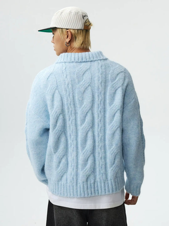 MEDM Cable Knit Half Zip Polo Sweater | Face 3 Face