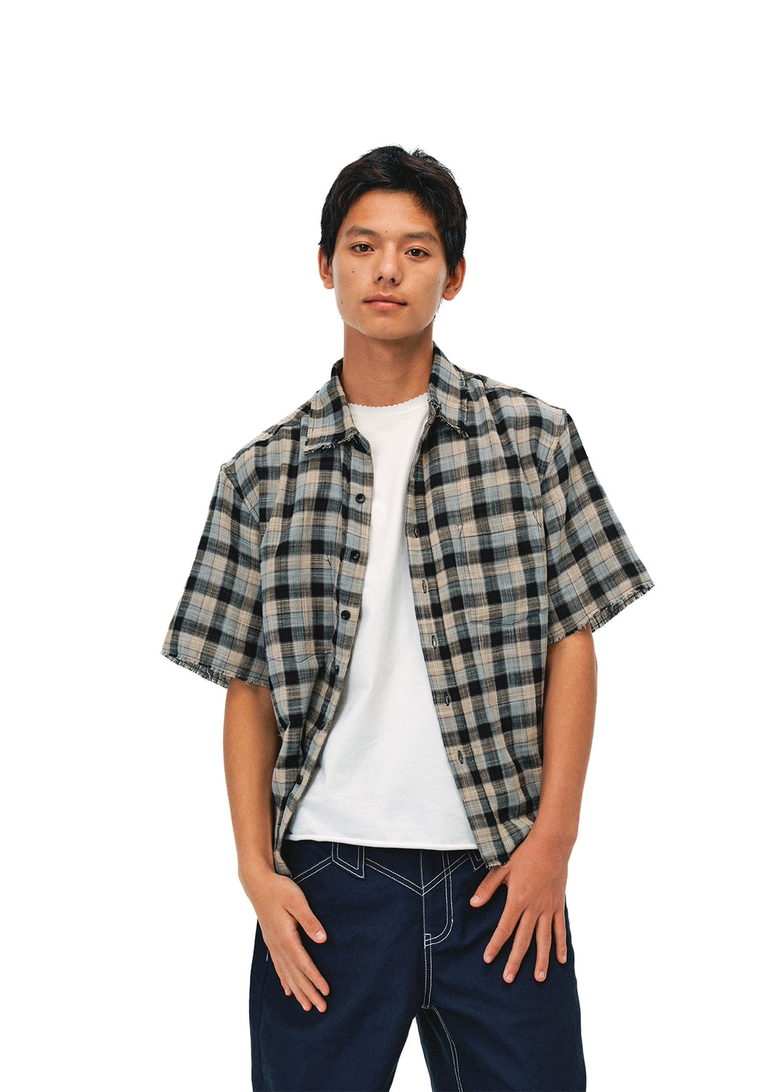 EVILKNIGHT(EK) Striped Plaid Reversible Short Sleeve Shirt | Face 3 Face