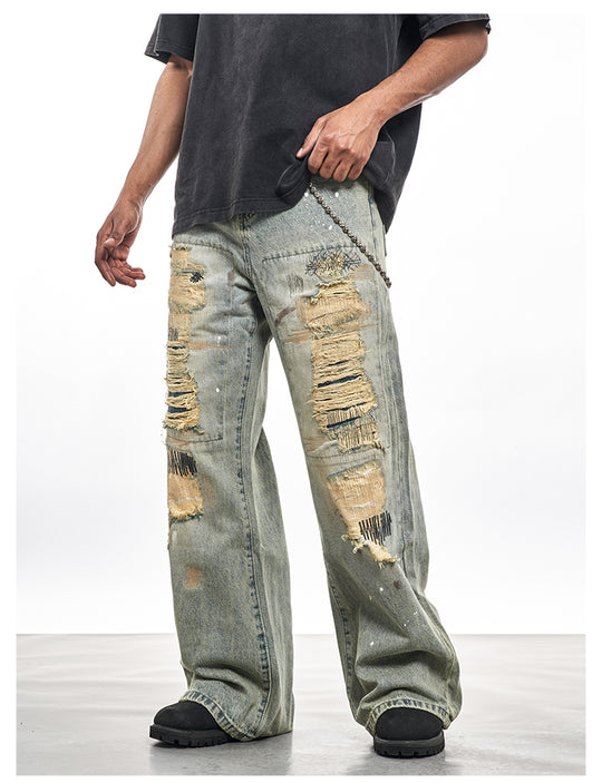 F3F Select Destroyed Washed Embroidered Dirty Dye Jeans | Face 3 Face
