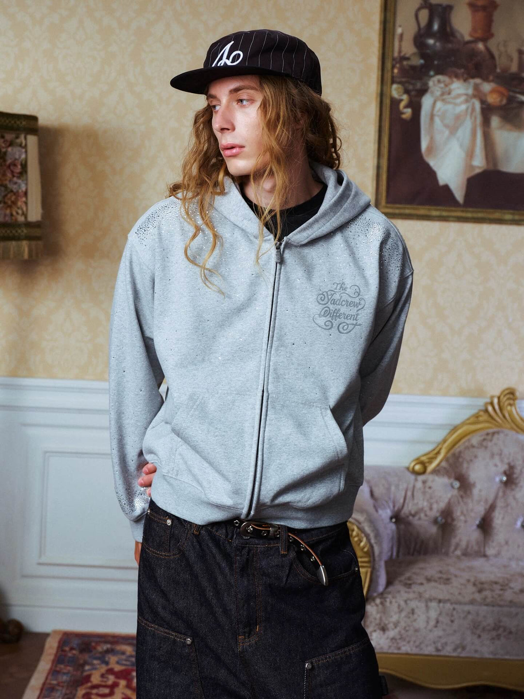 YADcrew All Over Gradient Rhinestone Zip Up Hoodie | Face 3 Face