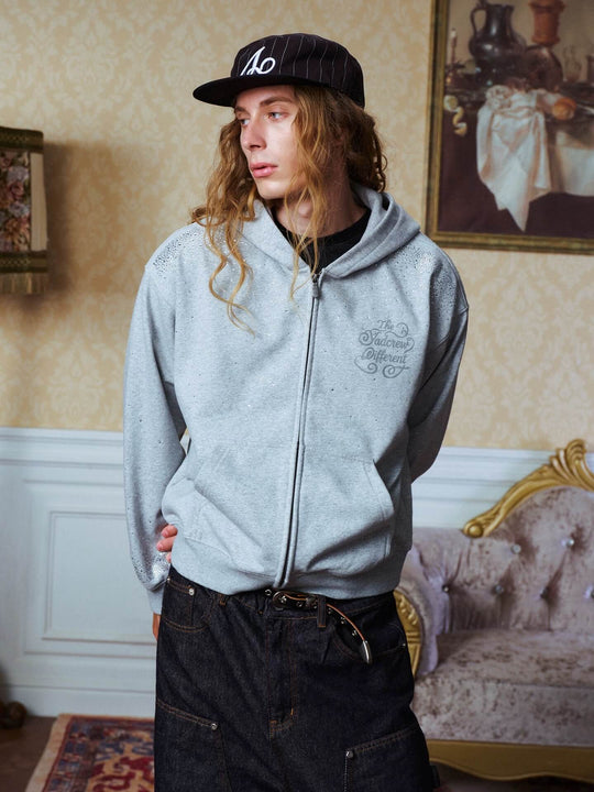 YADcrew All Over Gradient Rhinestone Zip Up Hoodie | Face 3 Face