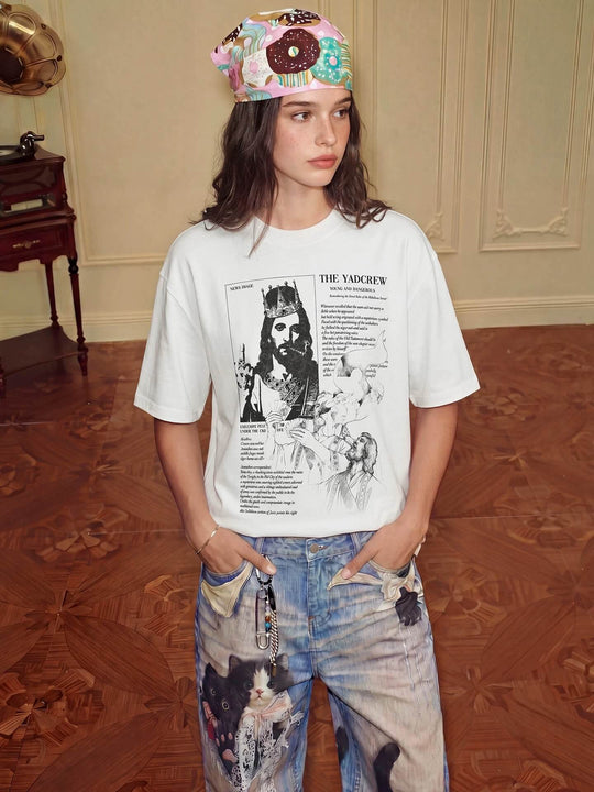 YADcrew Jesus Print Black Stone Studded Tee | Face 3 Face