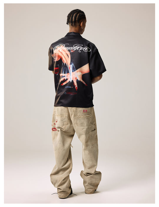 Remedy Finger and Wine Glass Full Print Short Sleeve Cuban Shirt | Face 3 Face