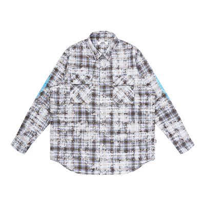 EMPTY REFERENCE Mottled Flame Printed Old Plaid Long Sleeve Shirt