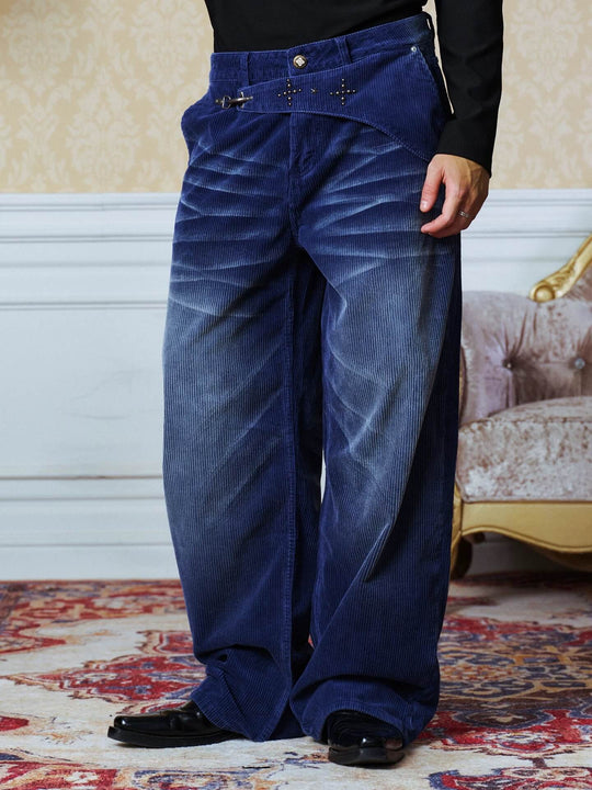 YADcrew Flip Buckle Whisker Washed Corduroy Pants | Face 3 Face