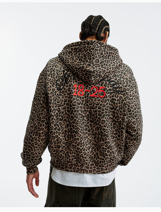 MEDM Embroidered Leopard Zip Up Hooded Jacket | Face 3 Face