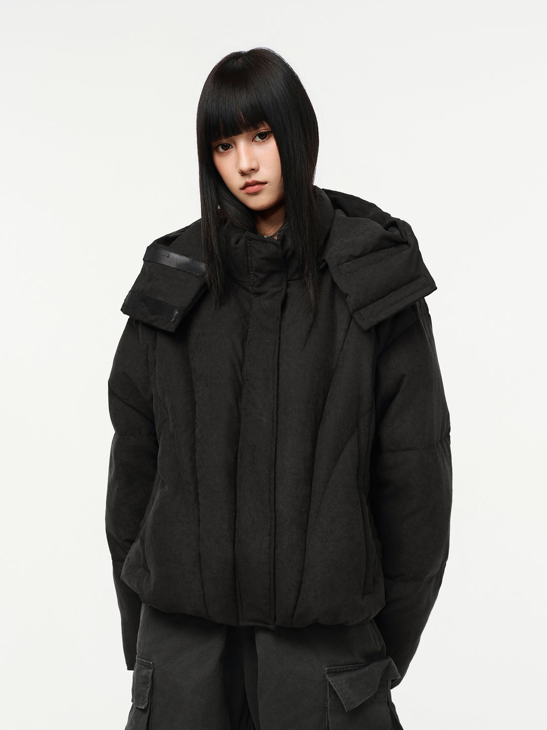 Small Town Kid Velvet Embossed Deconstructed Hooded Down Jacket | Face 3 Face