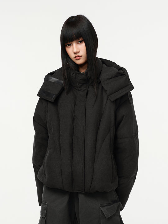 Small Town Kid Velvet Embossed Deconstructed Hooded Down Jacket | Face 3 Face
