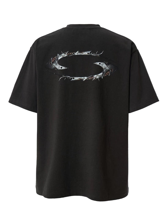F2CE Metal Style Logo Print Washed Distressed Short Sleeve Tee | Face 3 Face