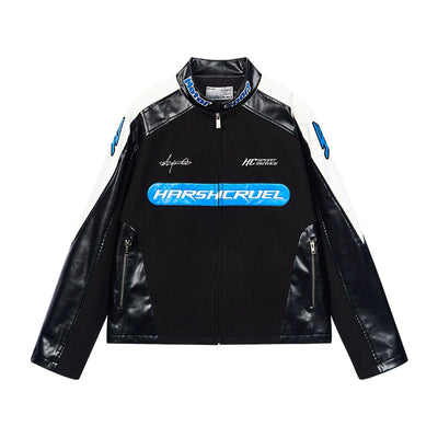 Harsh and Cruel Colorblock Stitched Leather Racing Jacket | Face 3 Face