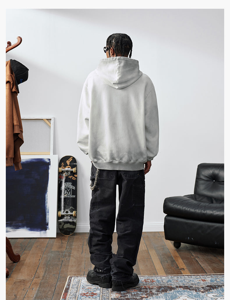 MEDM Gradient Washed Logo Print Embroidered Patch Zip-Up Hoodie | Face 3 Face