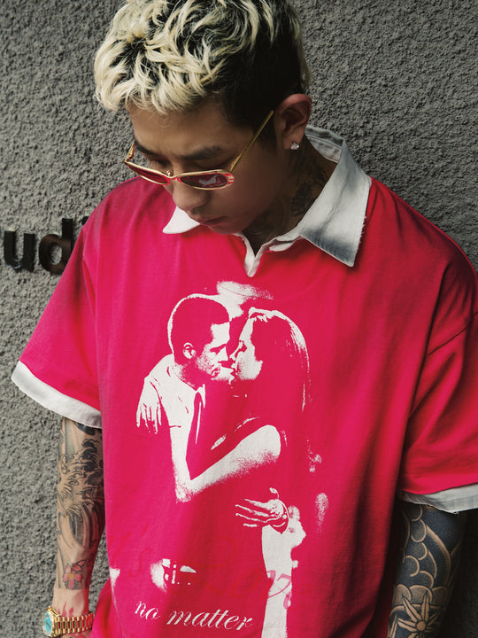 S45 Portrait Fake Two-Piece Dirty Water Washing Polo | Face 3 Face