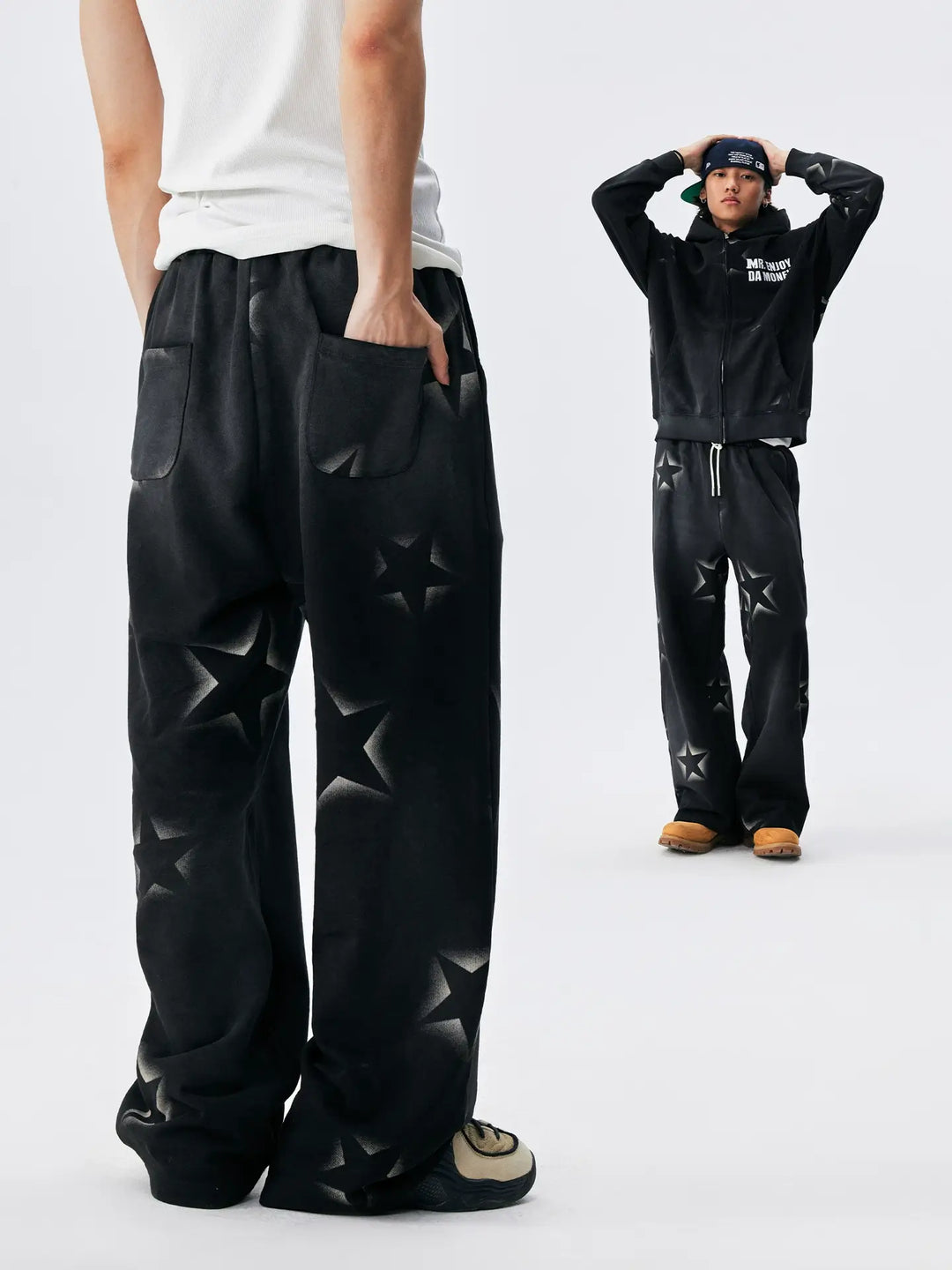 MEDM All Over Star Print Washed Sweatpants | Face 3 Face