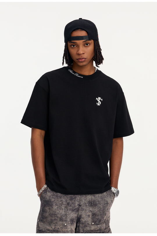 Small Town Kid Neckline Letter Embroidered Basic Tee | Face 3 Face