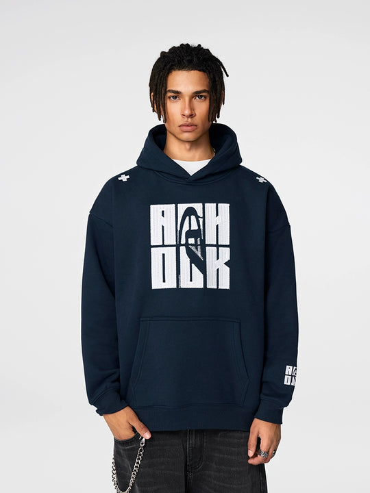 Puff print hoodies | Achock Four Color Heavy Logo Embroidered Hoodie | Face 3 Face