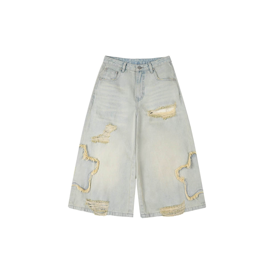 1807 Star Patch Washed Distressed Denim Cropped Shorts | Face 3 Face