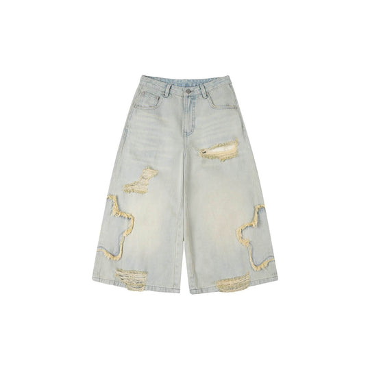 1807 Star Patch Washed Distressed Denim Cropped Shorts | Face 3 Face