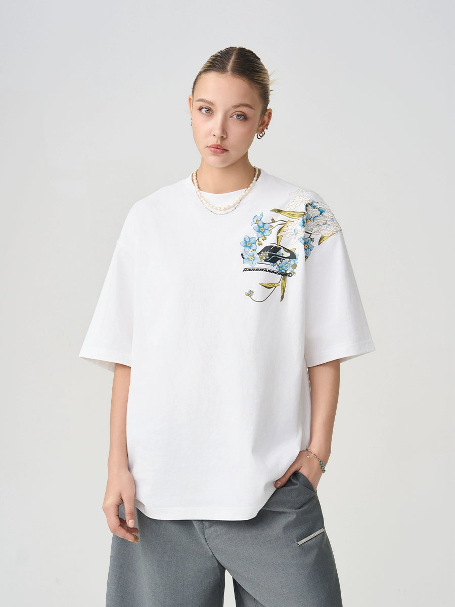 Harsh and Cruel Floral Embroidery Logo Tee